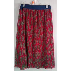LuLaRoe Lola Skirt Burgandy Feathers with Navy Band Women's XL